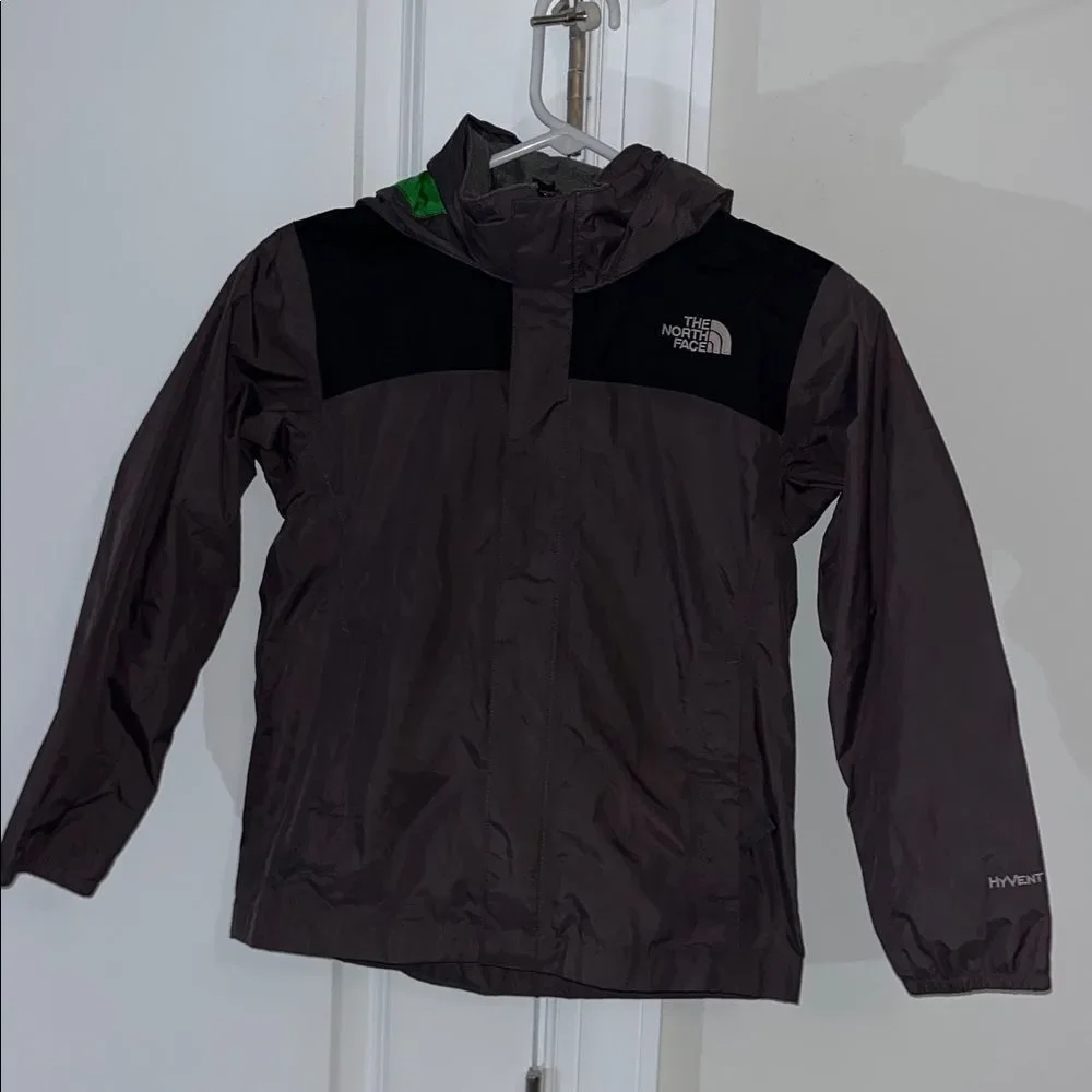 Hooded Black/Gray North Face Hyvent Waterproof Rain Parka Coat Jacket Youth S